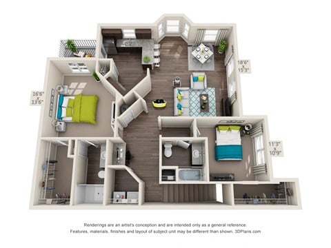 Floor plan for 2 beds, 2 baths, 1394 sqft